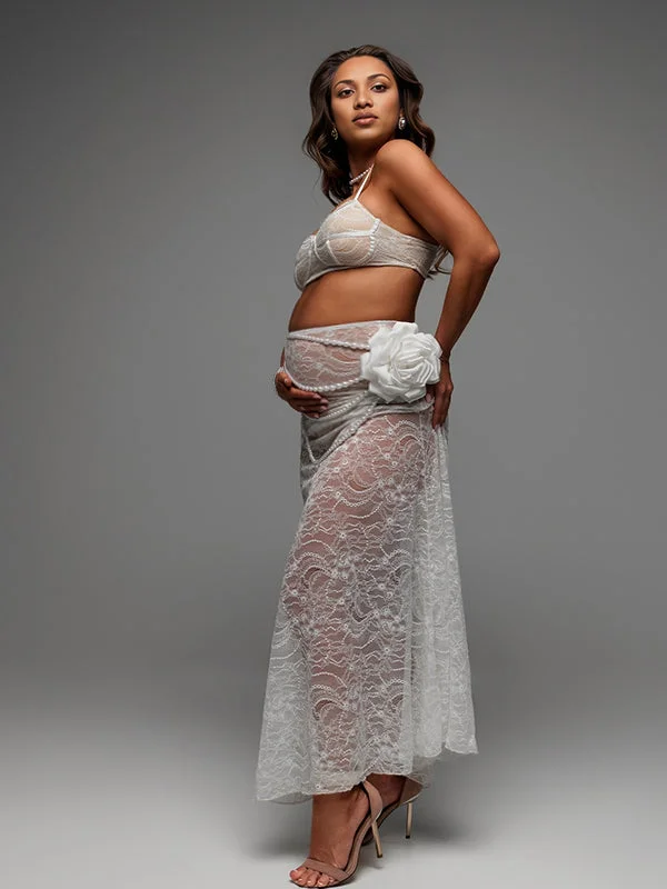 Momyknows White Lace Sheer Two Piece Set Cami Corset Crop Top And Bodycon Maxi Skirt Elegant Maternity Photoshoot Maxi Dress Maxi Skirt Style Momyknows White Lace Sheer Two Piece Set Cami Corset Crop Top And Bodycon Maxi Skirt Elegant Maternity Photoshoot Maxi Dress Maxi Skirt Style