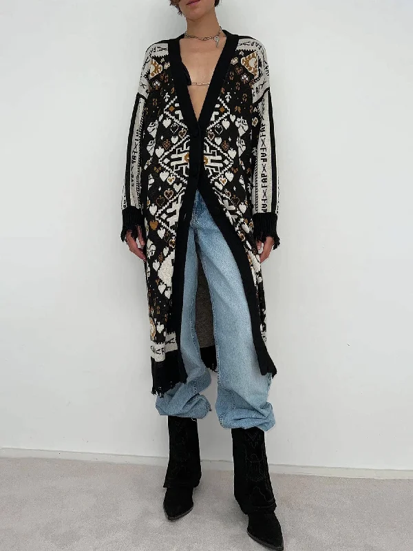Persian Long Cardigan Embellished Maxi Skirt