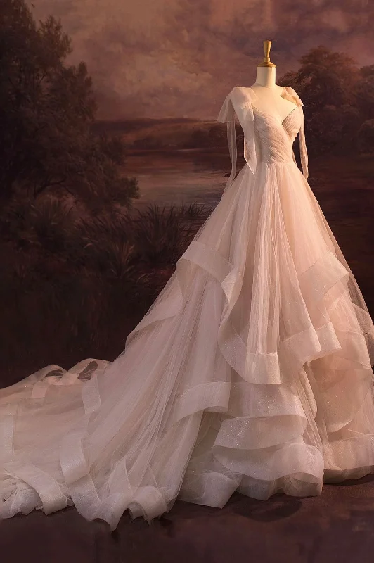 V-Neck Tulle Long Ball Gown, A-Line Formal Evening Gown Summer Maxi Skirt
