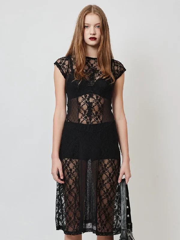 [CRANK] FW 23 LACE FLARE DRESS_BLACK