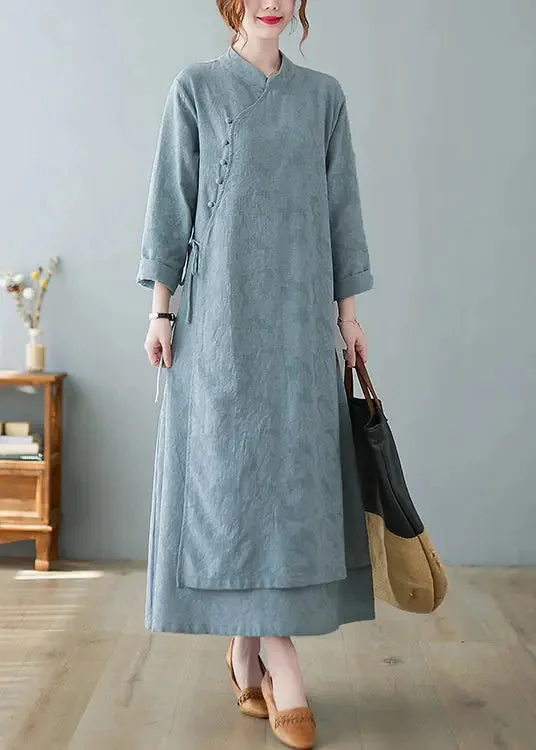 Stand Collar Lace Cotton Long Dresses