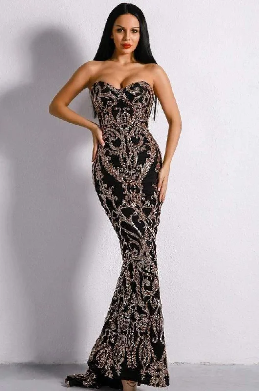 Evelyn Belluci Black Embellished Sequin Gown