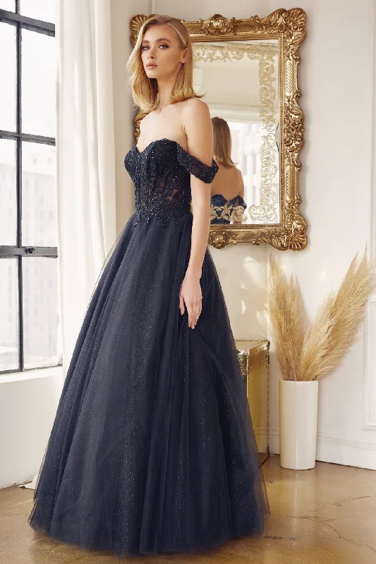 Enchanted Dreams: Off-the-Shoulder Embroidered Tulle Prom Gown for Magical Moments