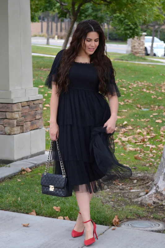 Novalee Black Ruffled Tulle Dress