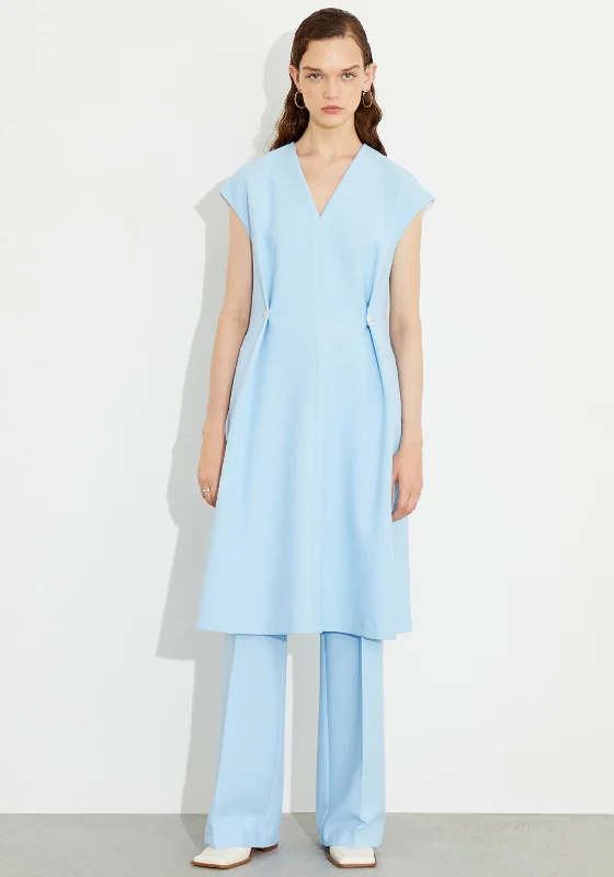 Birelin Button Pleated Midi Dress, Light Blue