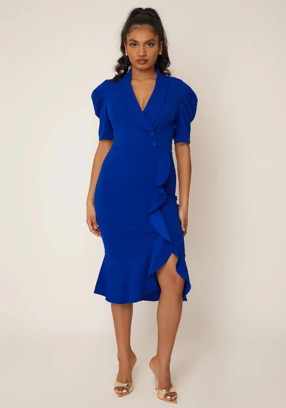 Girl In Mind Gina Ruffle Midi Dress, Cobalt