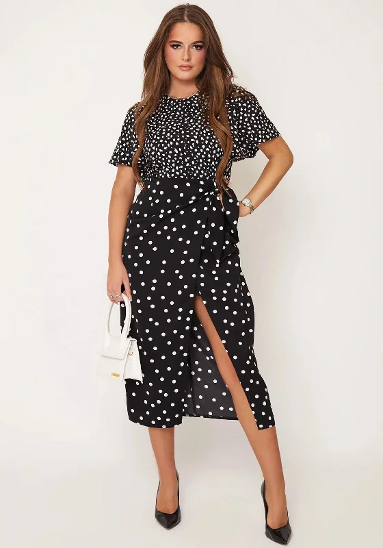 Girl In Mind Scarlet Mix Polka Dot Midi Dress, Black