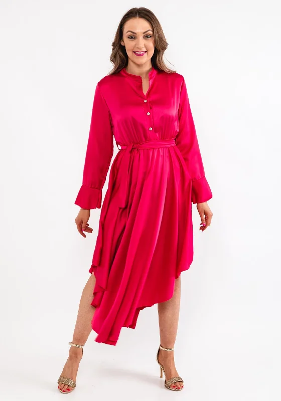 Seventy1 One Size Satin Curved Hem Midi Dress, Cerise