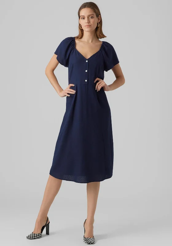 Vero Moda Milo Linen Blend Midi Dress, Navy Blazer