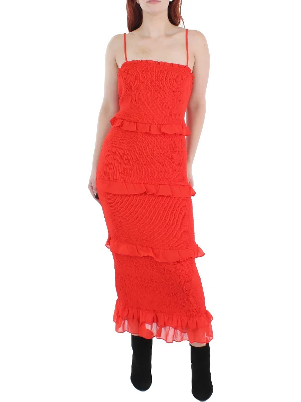 Womens Chiffon Smocked Midi Dress