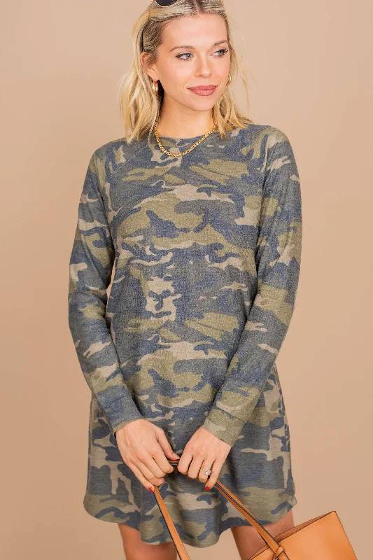 Such A Big Deal Olive Green Camo T-shirt Dress